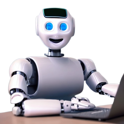 Smiling Robot Assistant at a Desk